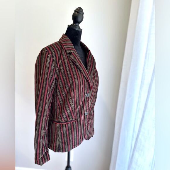 Free People B-Line Blazer Velvet Striped Button Pockets Burgundy Red Size S - Picture 11 of 15